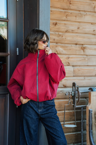 Veste bordeaux à carreaux marine
