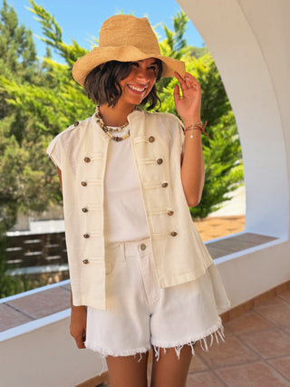 Veste OFFICIER sans manche en lin