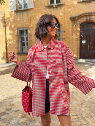 Veste PARKA a carreaux rouge