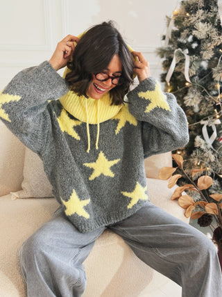 Pull ÉTOILE gris&jaune