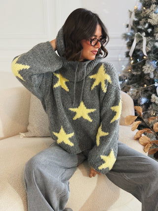 Pull ÉTOILE gris&jaune