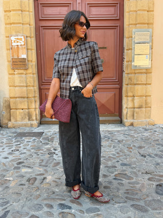 Blazer col mao à carreaux gris