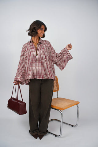 Chemise POPELINE à carreaux bordeaux