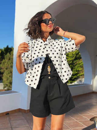 Blazer col mao manches courtes à pois