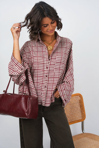 Chemise POPELINE à carreaux bordeaux