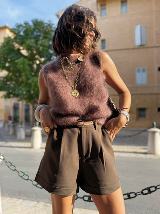 Pull sans manche MOHAIR chocolat