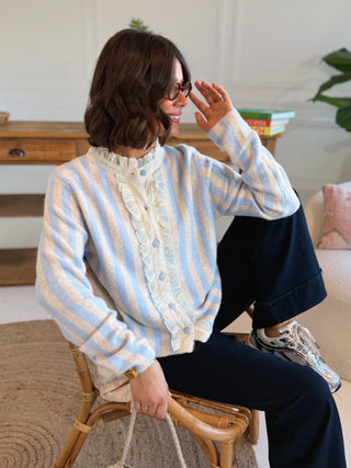 Gilet DOUCEUR rayé bleu ciel & beige