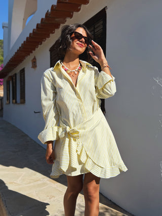 Robe courte rayée jaune
