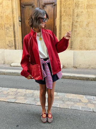 Veste façon jogging satiné rouge