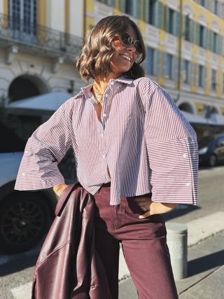 Chemise courte RAPH rayé blanc&bordeaux