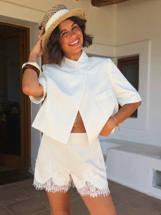 Short tailleur dentelle blanc
