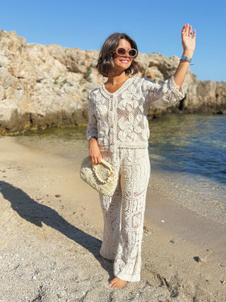 Pantalon FORMENTERA en crochet beige