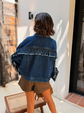 Veste en jean à FRANGES denim brut