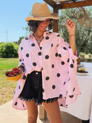 Chemise POPPY rose à pois