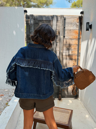Veste en jean à FRANGES denim brut