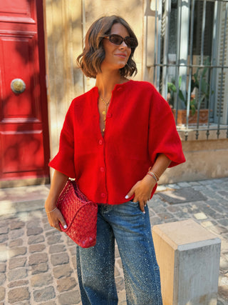 Gilet manches 3/4 COZY rouge
