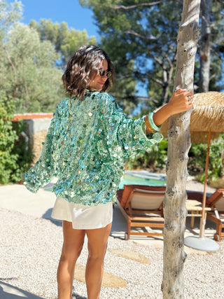 Veste a SEQUINS turquoise