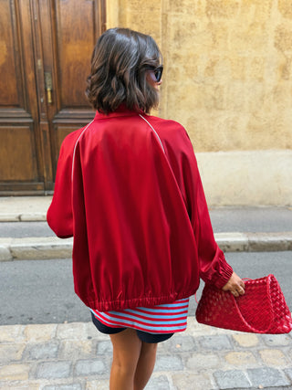 Veste façon jogging satiné rouge