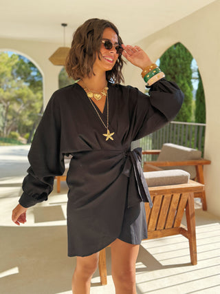 Robe en lin PORTEFEUILLE noir