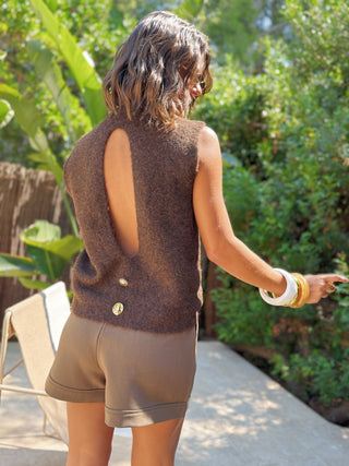Pull sans manche DOS NU chocolat