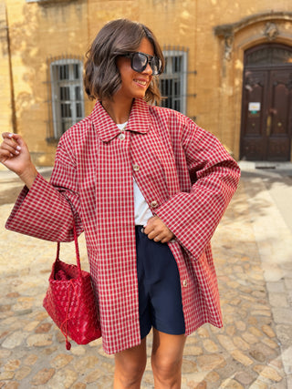Veste PARKA a carreaux rouge