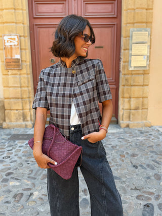 Blazer col mao à carreaux gris