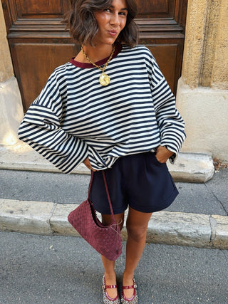 Tee-shirt MARINIÈRE marine&écru - col bordeaux