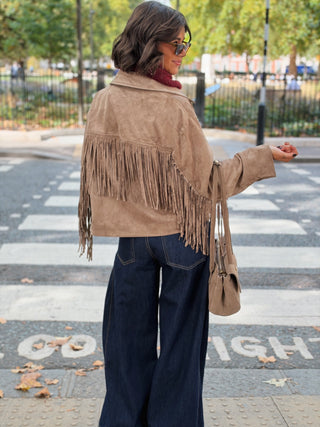 Veste à FRANGES taupe