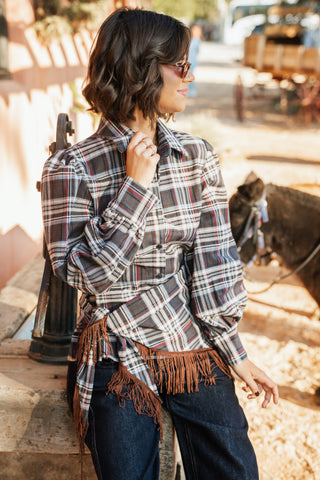 Chemise à carreaux&ceinture franges