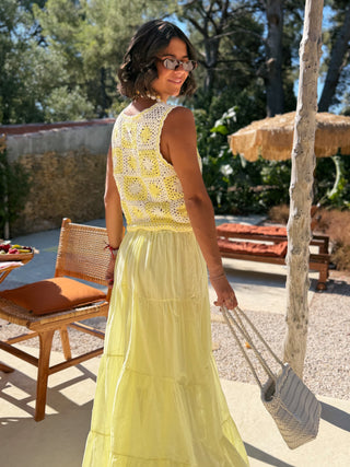Top SOLEIL en crochet jaune