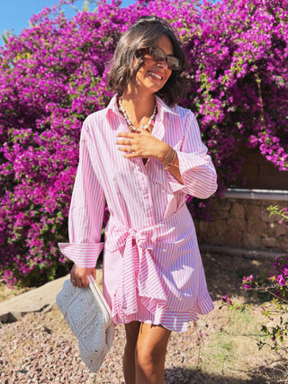 Robe courte rayée rose