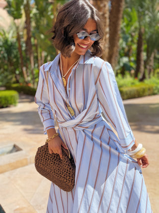 Robe chemise bleu rayée chocolat