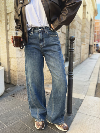 Jean large BARREL denim bleu foncé