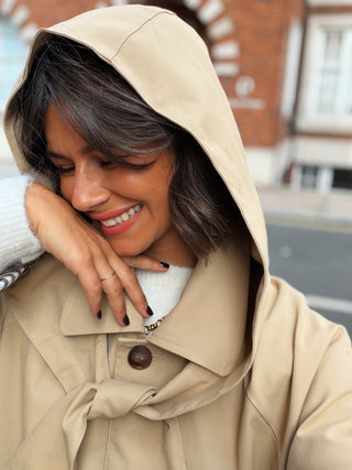 Trench long CHARLOTTE beige - capuche amovible