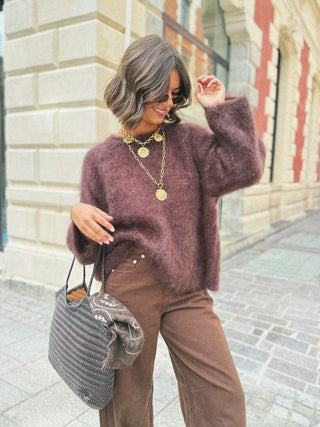 Sac M cabas chocolat en cuir