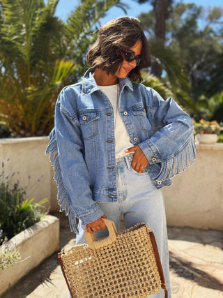 Veste en jean à FRANGES