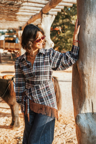 Chemise à carreaux&ceinture franges