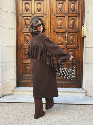 Manteau à franges COOPER chocolat