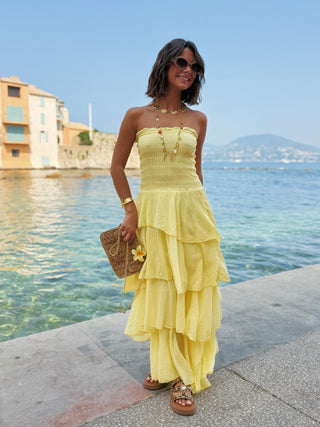 Robe bustier à volants OZERA jaune