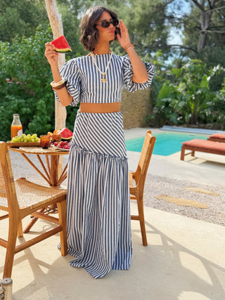 Ensemble rayée blouse/jupe marine