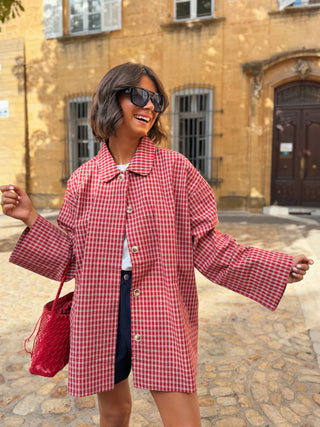 Veste PARKA a carreaux rouge