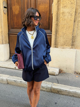 Veste façon jogging satiné bleu marine