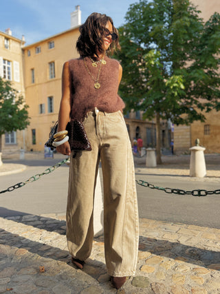 Jean large BARREL beige