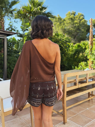 Top one-shoulder chocolat