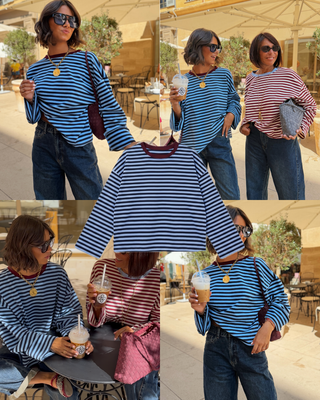 Tee-shirt MARINIÈRE marine&bleu - col bordeaux