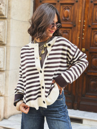 Gilet RAYÉ marron&écru