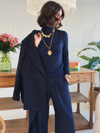 Pull  col roulé FIN marine