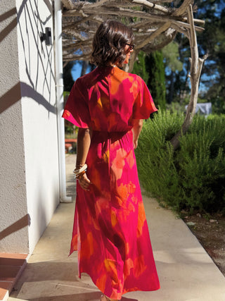 Robe longue MADISSON orange&rose