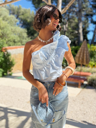 Top court volant bleu