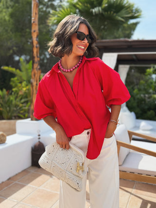 Chemise manches ballon rouge